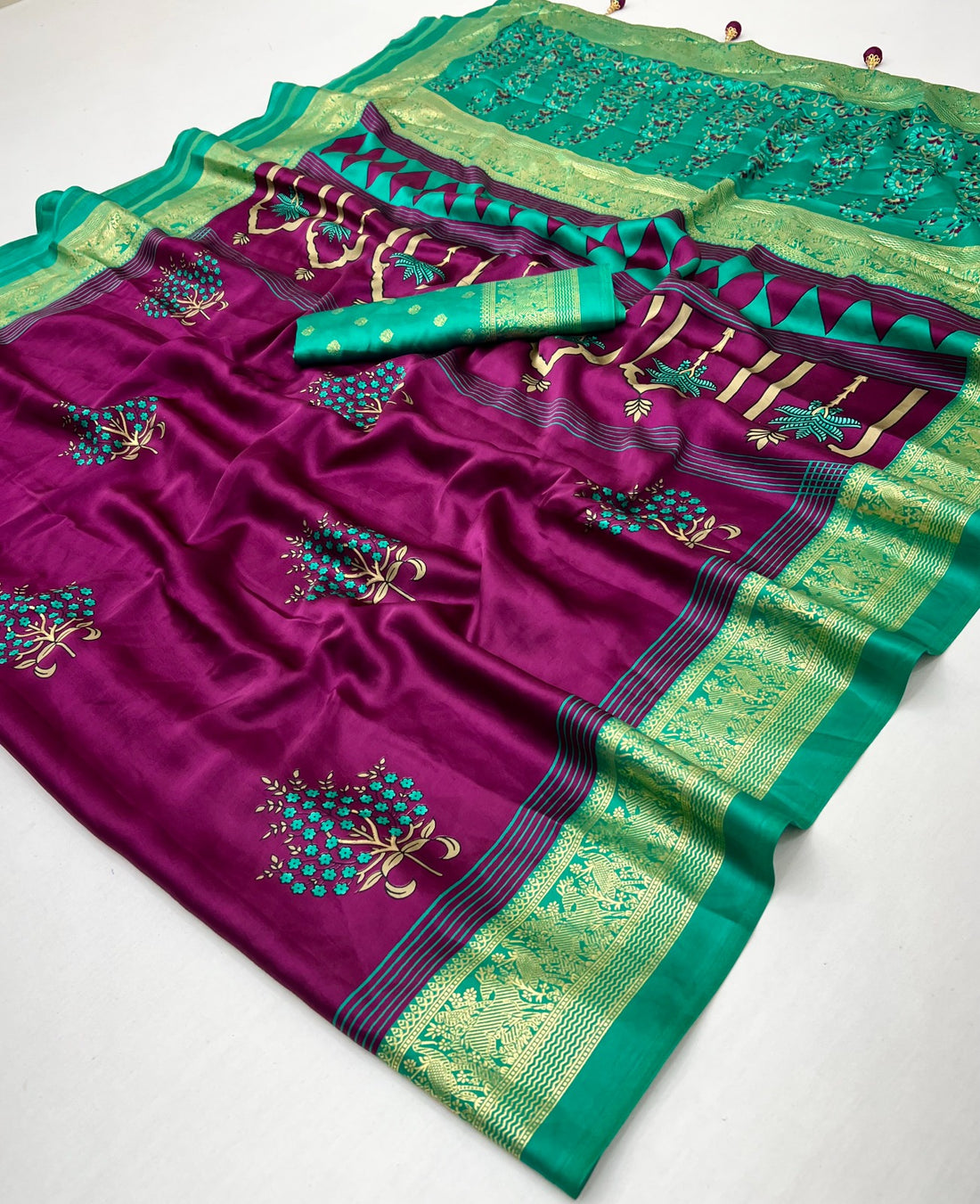 Faddism Ajrakh Luxe Semi Modal Foil Print Saree