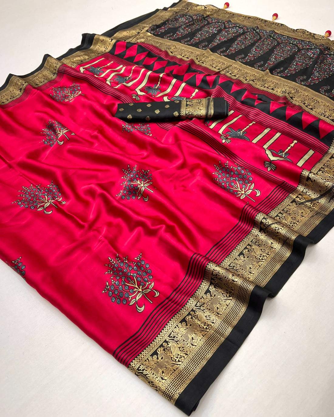Faddism Ajrakh Luxe Semi Modal Foil Print Saree