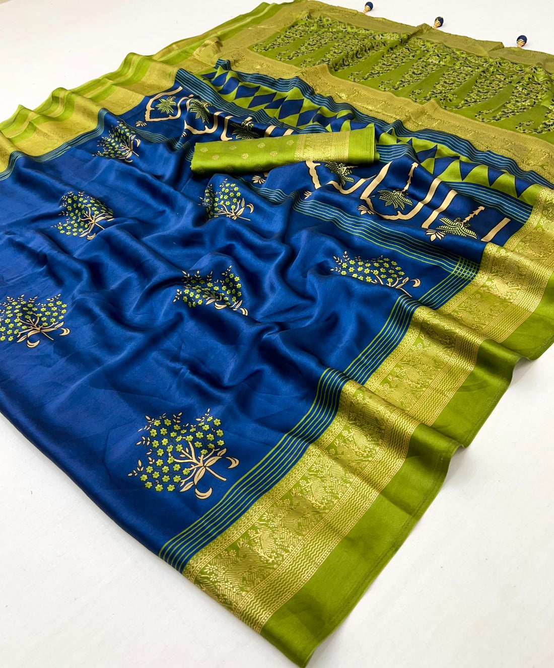 Faddism Ajrakh Luxe Semi Modal Foil Print Saree