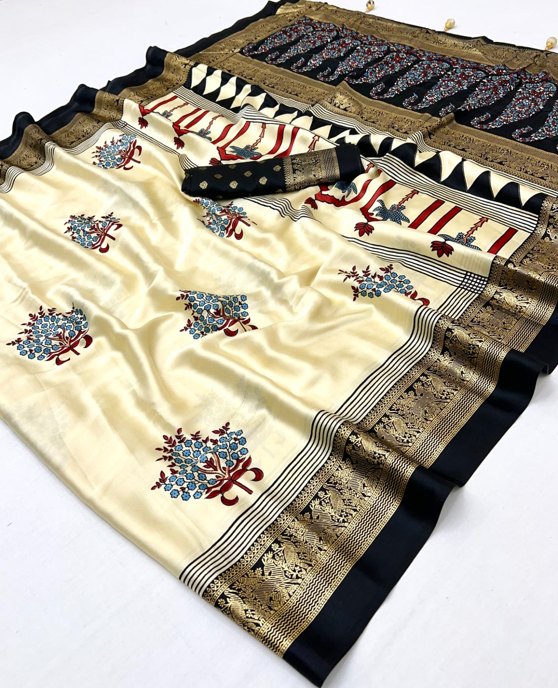 Faddism Ajrakh Luxe Semi Modal Foil Print Saree