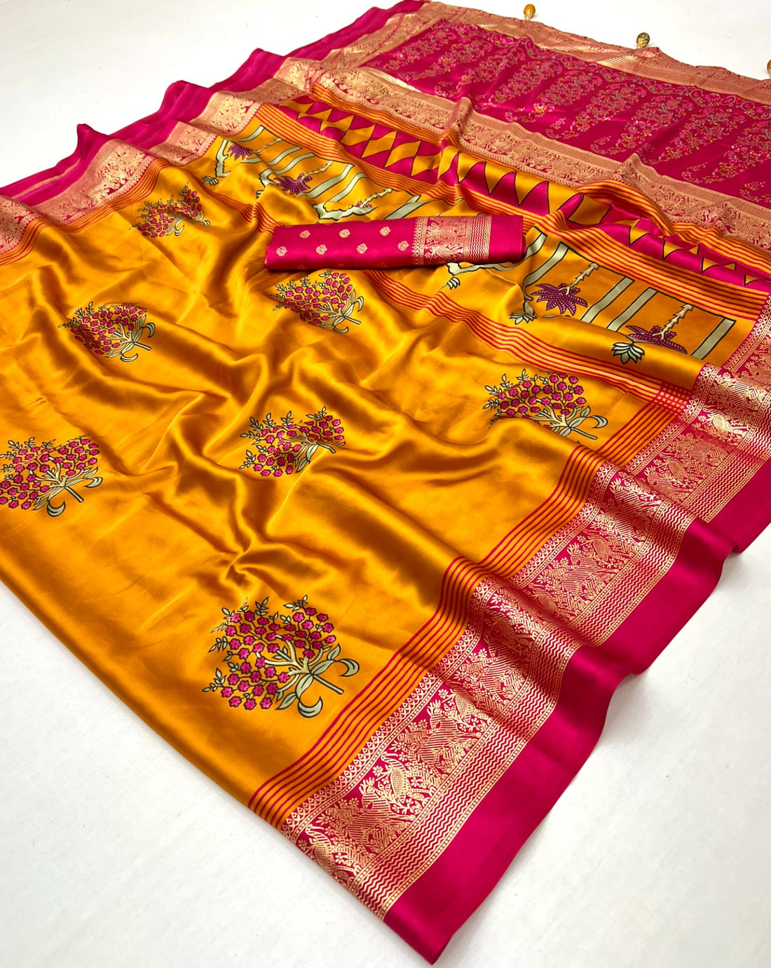 Faddism Ajrakh Luxe Semi Modal Foil Print Saree