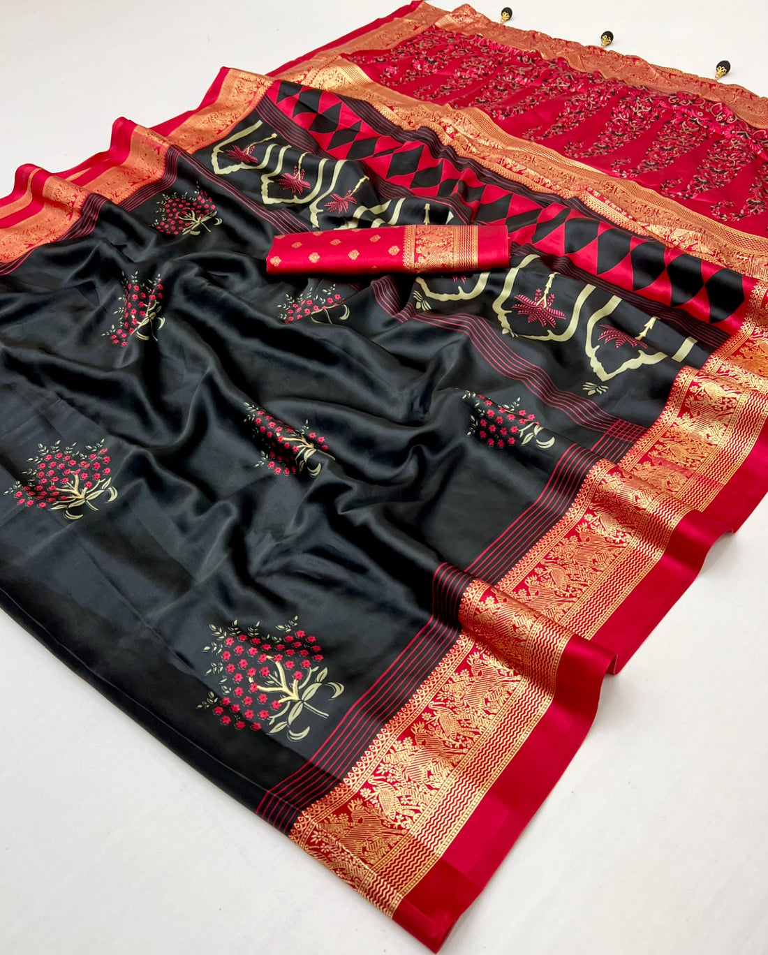 Faddism Ajrakh Luxe Semi Modal Foil Print Saree