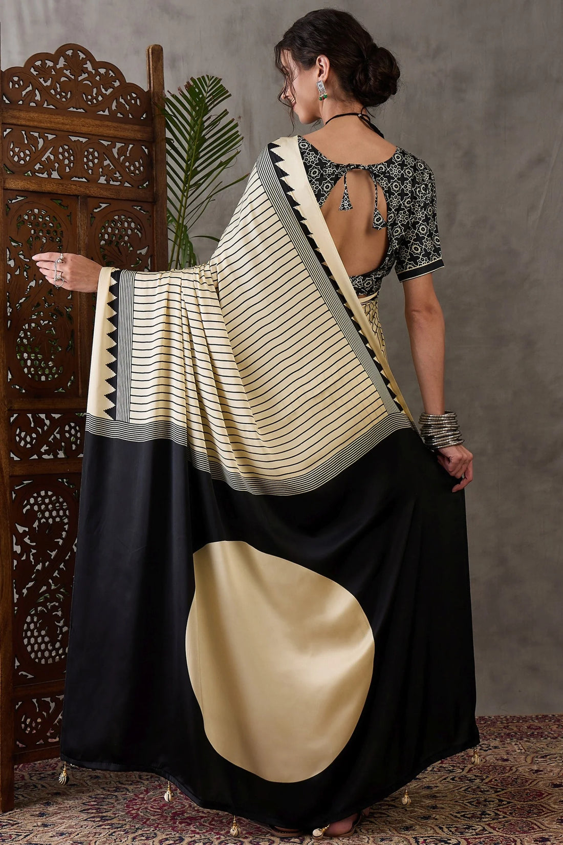 Faddism Ajrakh Luxe Printed Satin Crepe Saree