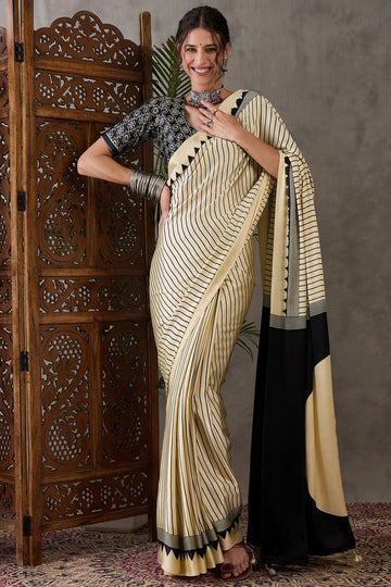 Faddism Ajrakh Luxe Printed Satin Crepe Saree
