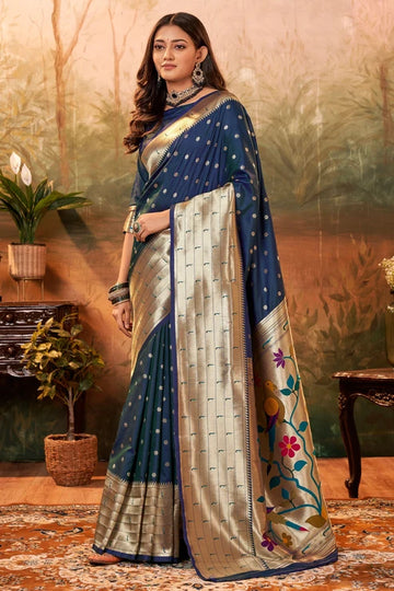 Faddism Blue Pavitra Paithani Pure Paithani Silk Saree