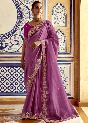 Faddism Pankhudi Purple Designer Saree with Hand Worked Border