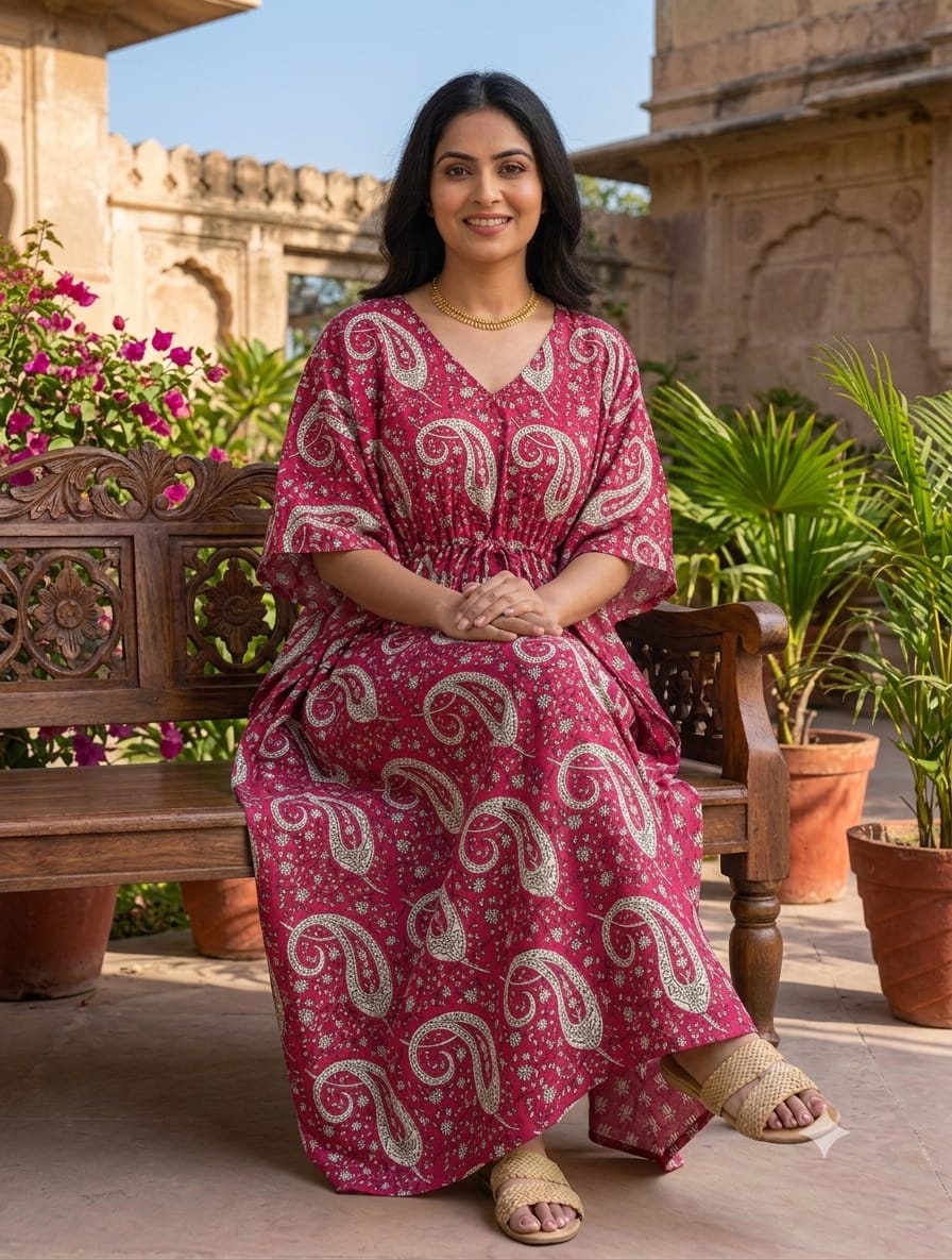 Faddism Purple Hand Block Printed Pure Cotton Kaftan