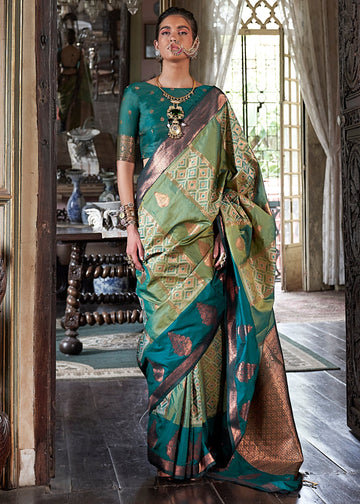 Faddism Kahaani Green Pure Silk Pochampally Handloom Weaving Saree
