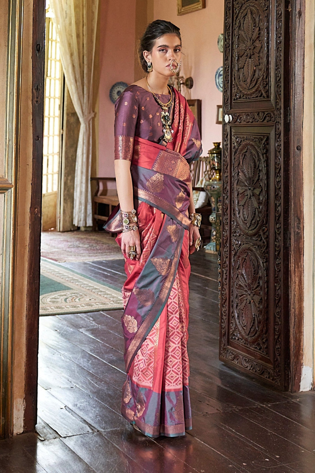 Faddism Kahaani Jam Pink Pure Silk Pochampally Handloom Weaving Saree