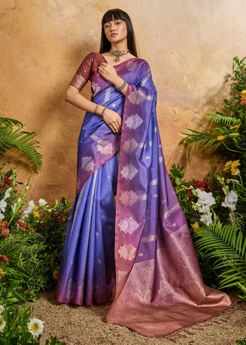 Faddism Lavender Solaris Handloom Weaving Paper Silk Saree