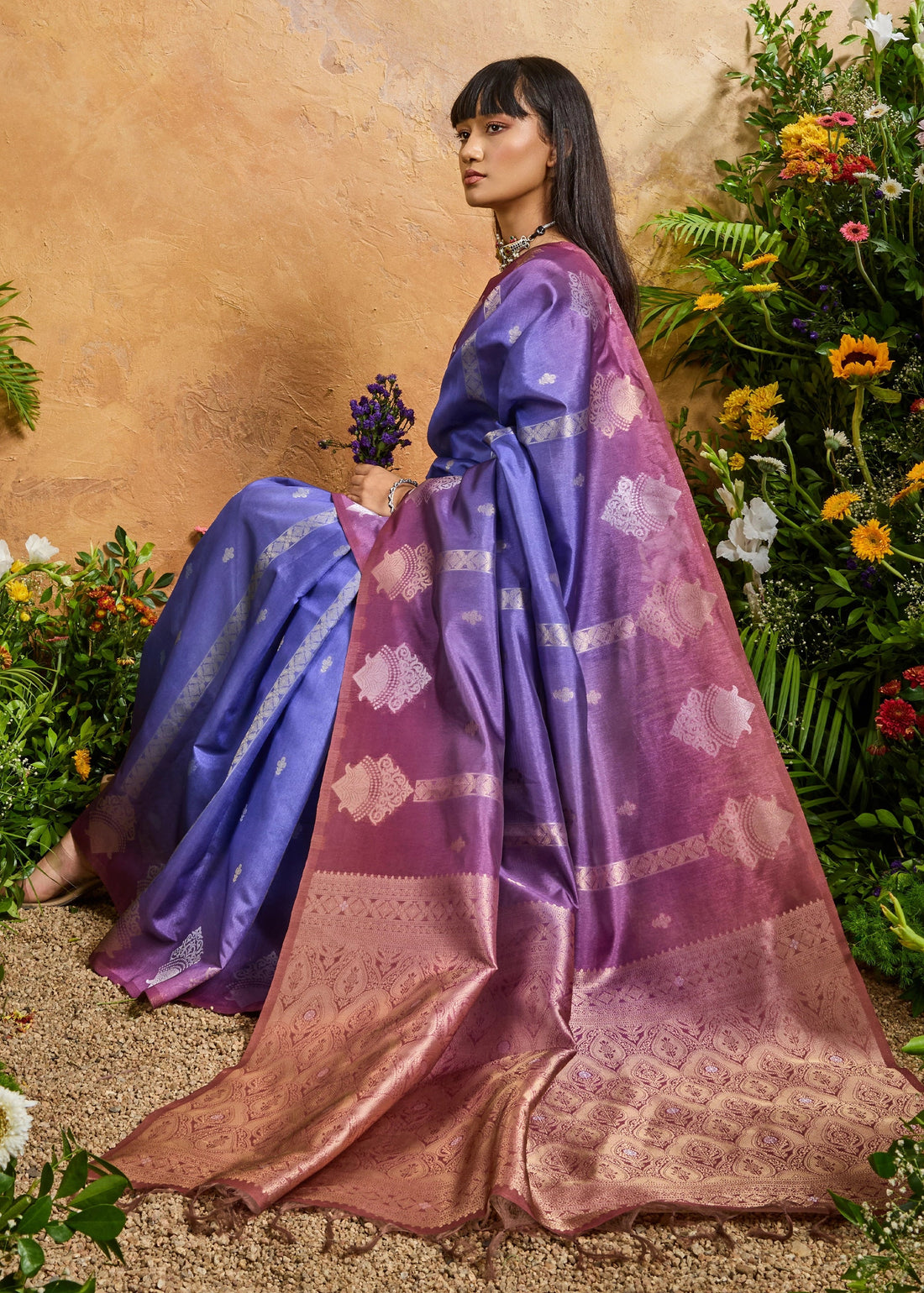 Faddism Lavender Solaris Handloom Weaving Paper Silk Saree