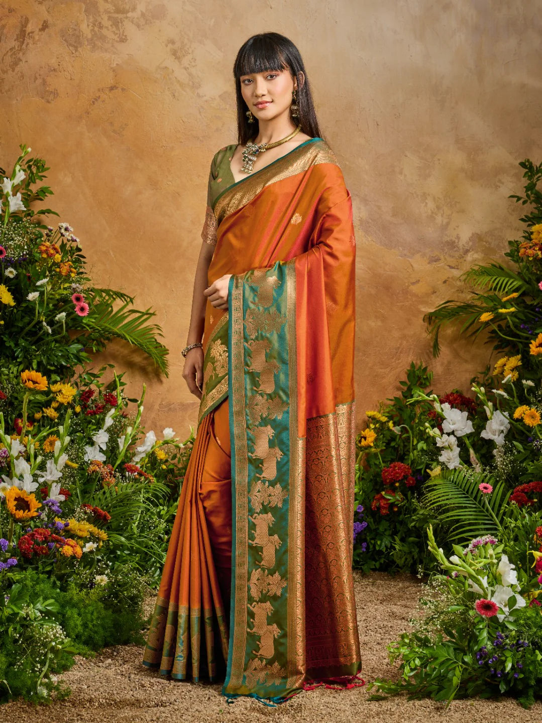 Faddism Orange Pure Silk Pichwai Handloom Weaving Saree