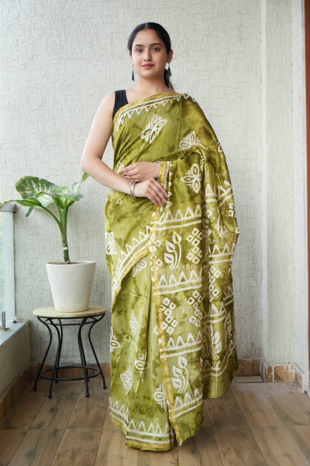Faddism Pure Hand Block Printed Chanderi Silk Saree with Printed Blouse