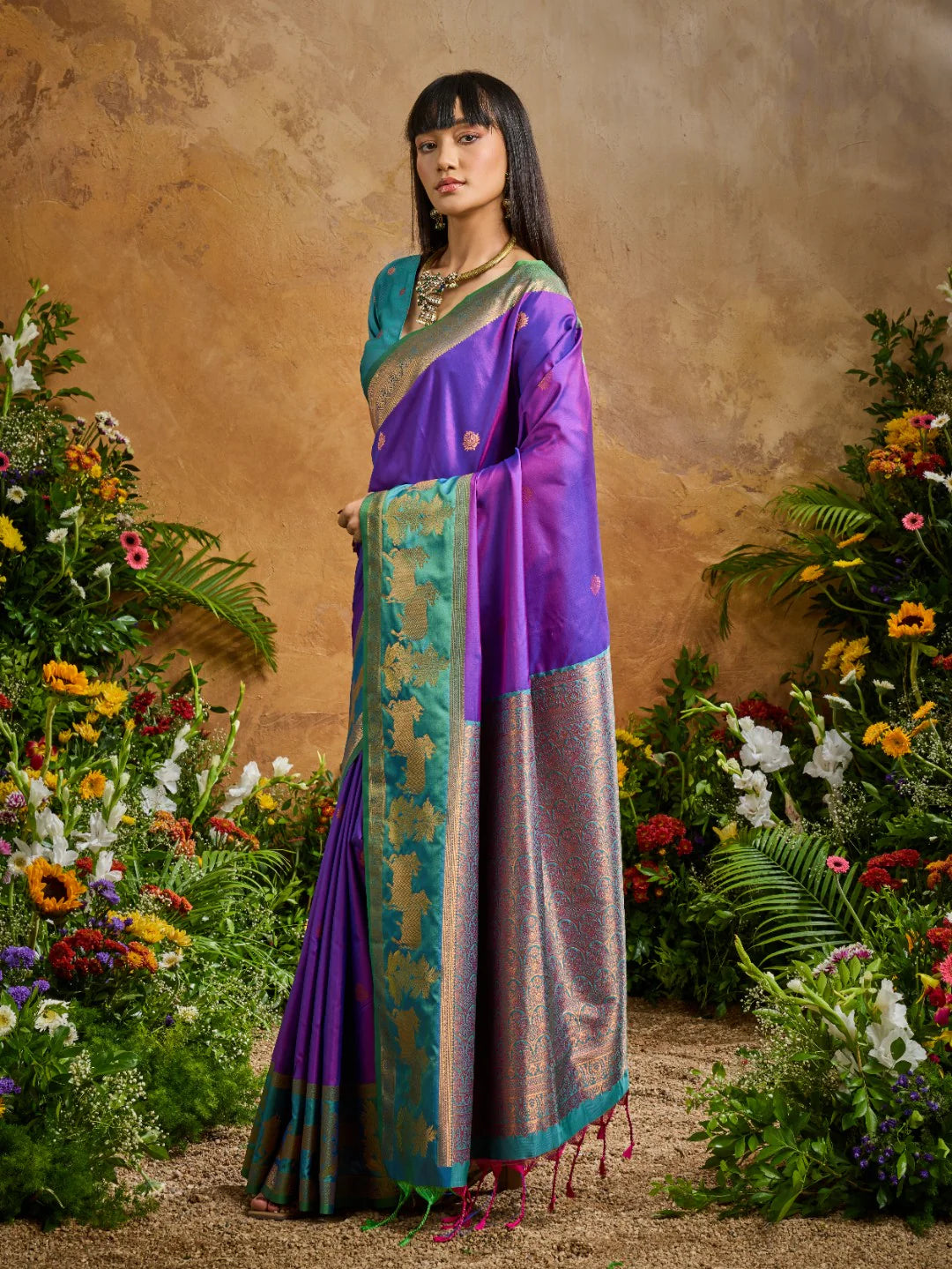 Faddism Purple Pure Silk Pichwai Handloom Weaving Saree