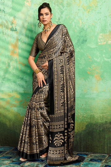 Faddism QUEEN Modal Satin Ajrakh Print Saree