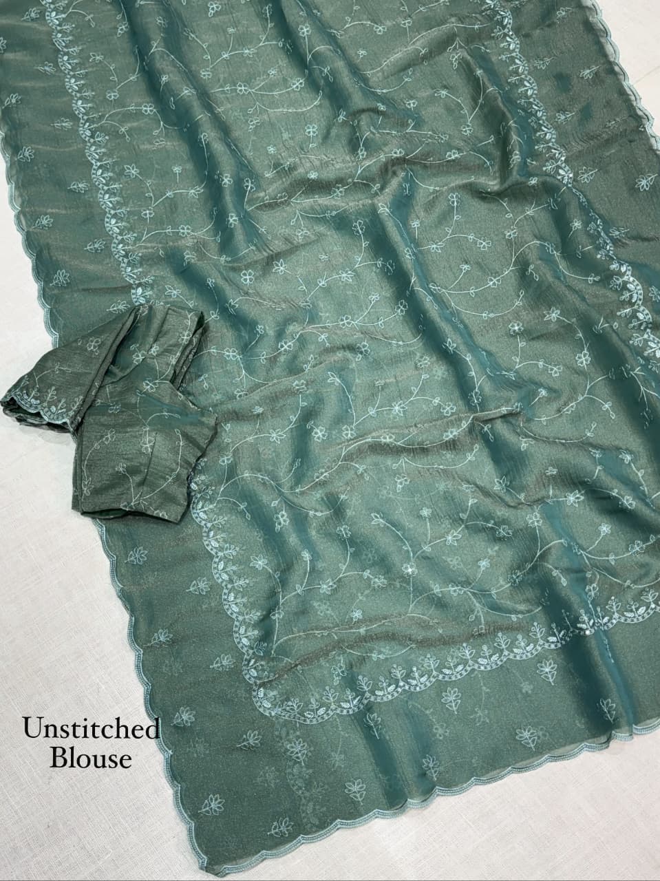 Faddism Status Silk Sequin & Self Thread Embroidered Designer Saree