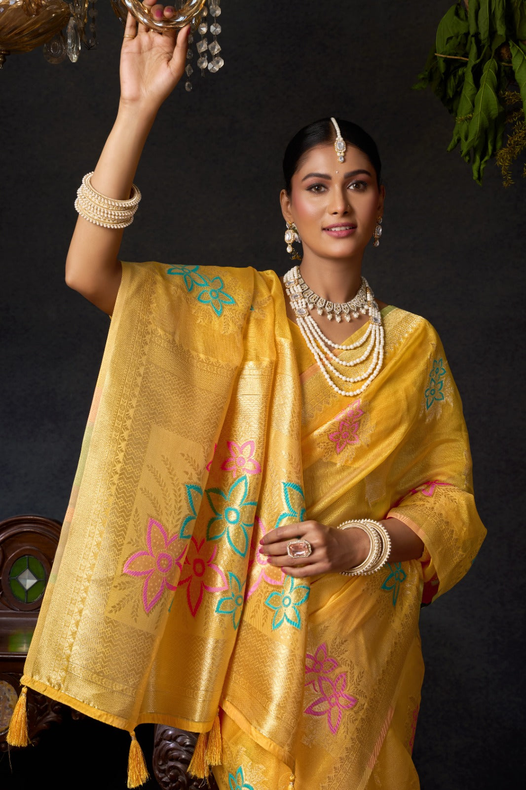 Sundari Vol 2 Yellow Organza Khadi Saree with Zhallar