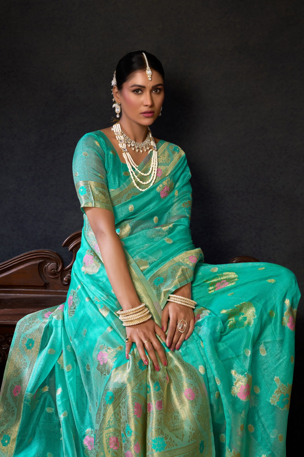 Sundari Vol 2 Sky Blue Organza Khadi Saree with Zhallar