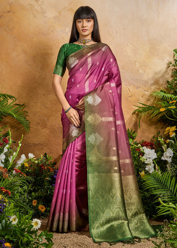 Faddism Wine Solaris Handloom Weaving Paper Silk Saree
