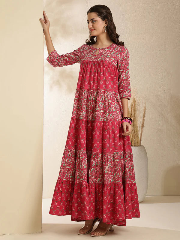Printed Cotton Ankle-Length Flared Kurta for Women