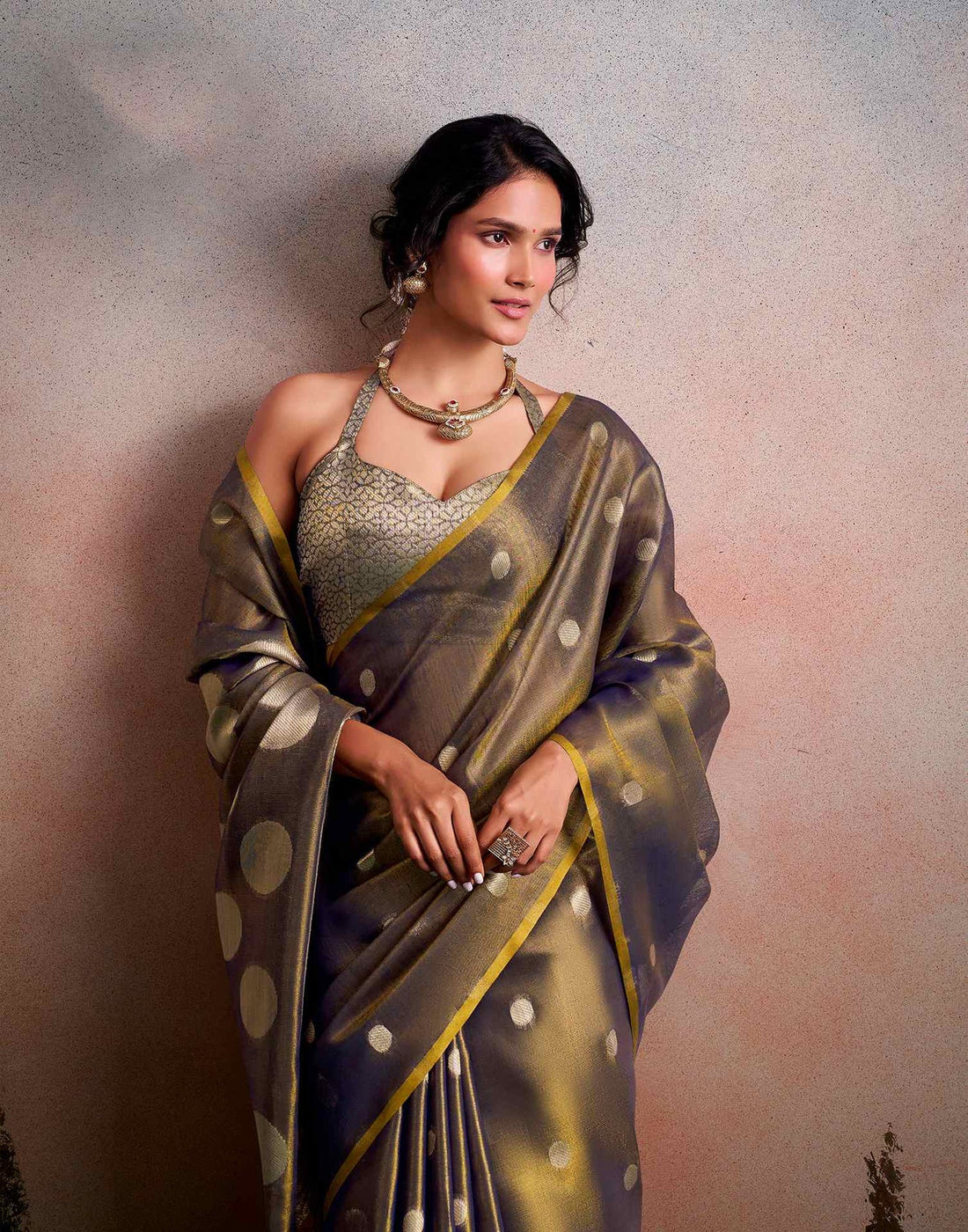 Faddism Grey Anvika Doller Silk Tissue Silk Premium Saree
