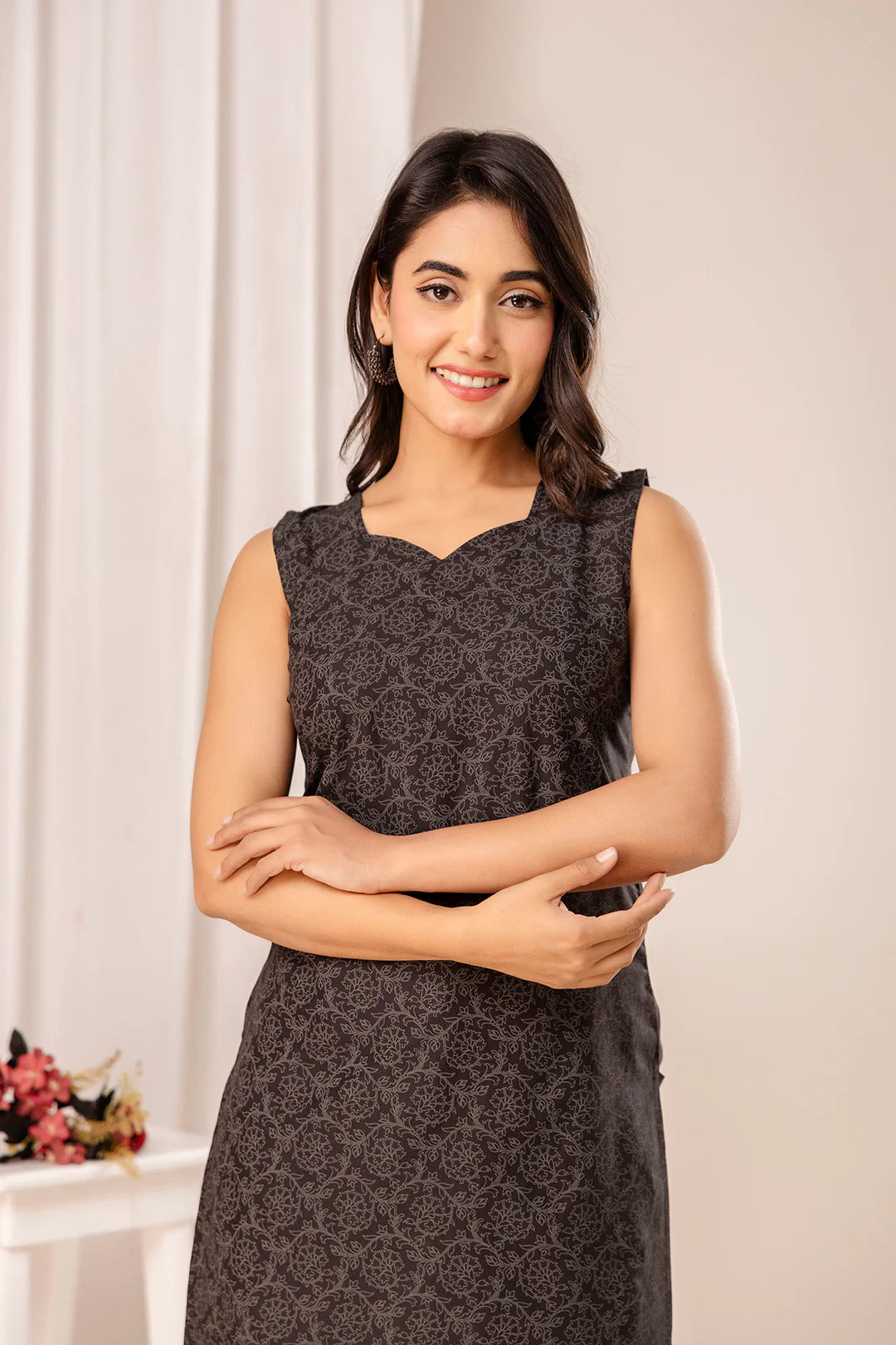 Women’s Black Printed Cotton Kurta