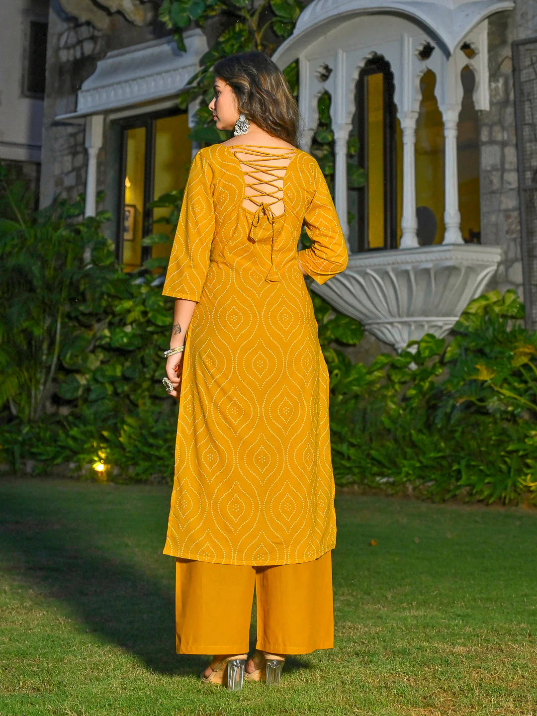 Yellow Printed Straight Kurta & Palazzo with Dupatta for Women