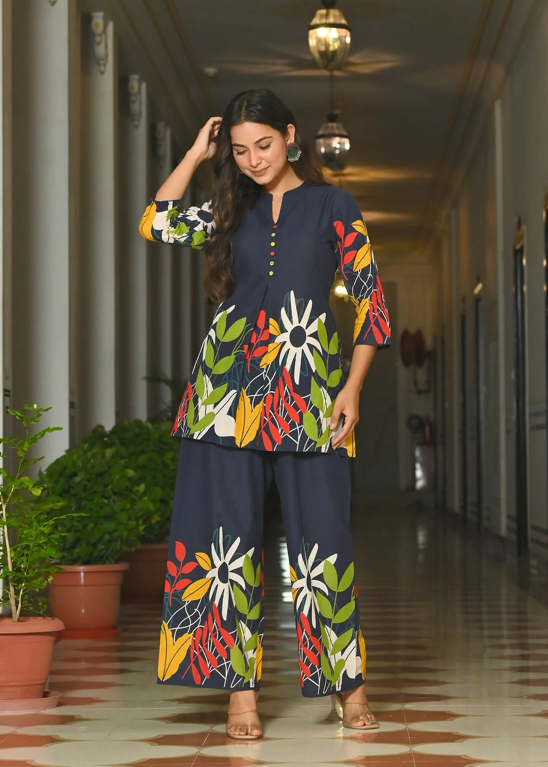 Blue Floral Printed Co-Ord Set for Women