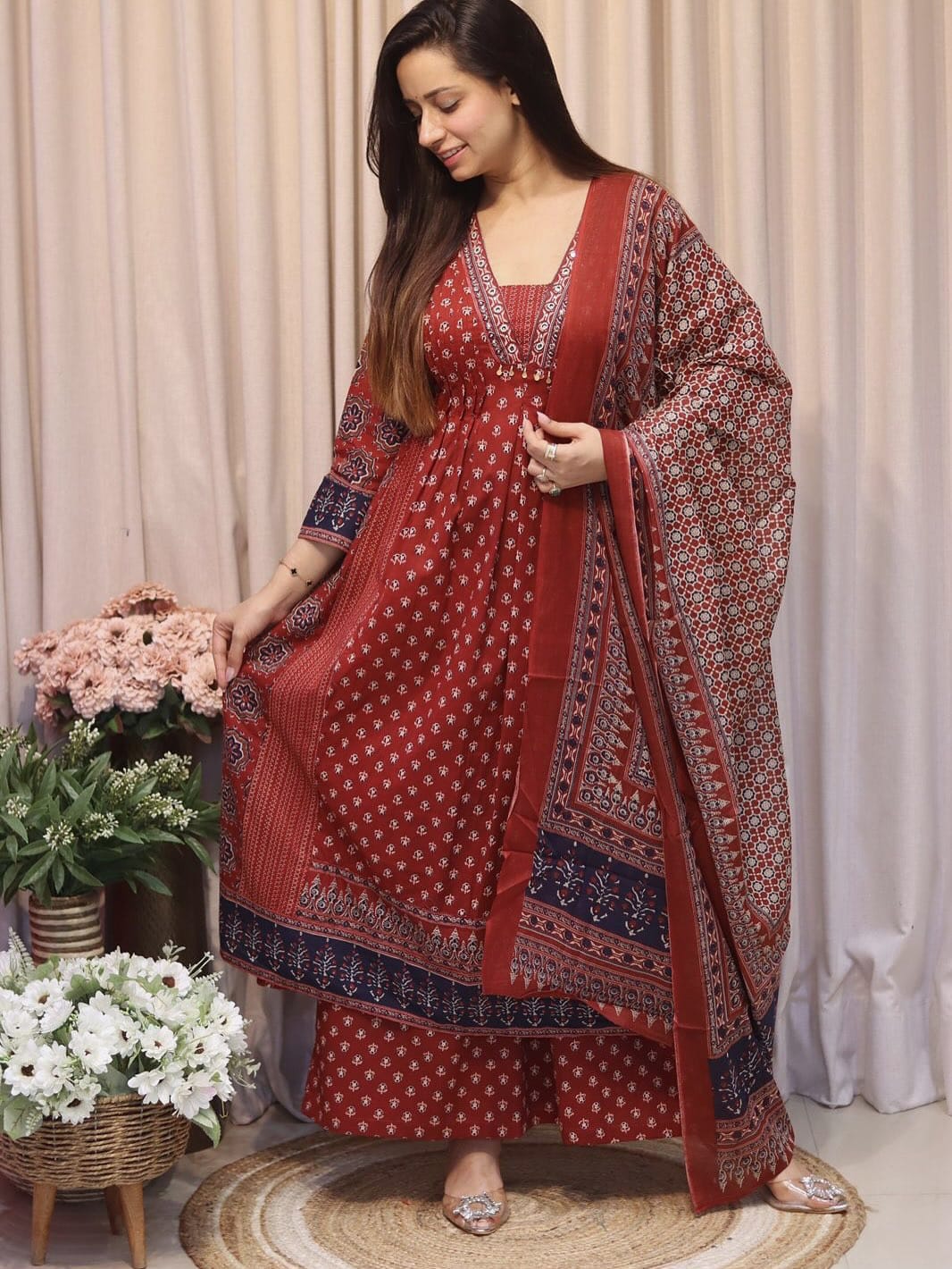 Faddism Premium Heavy Cotton Printed Kurti Pant Dupatta Set