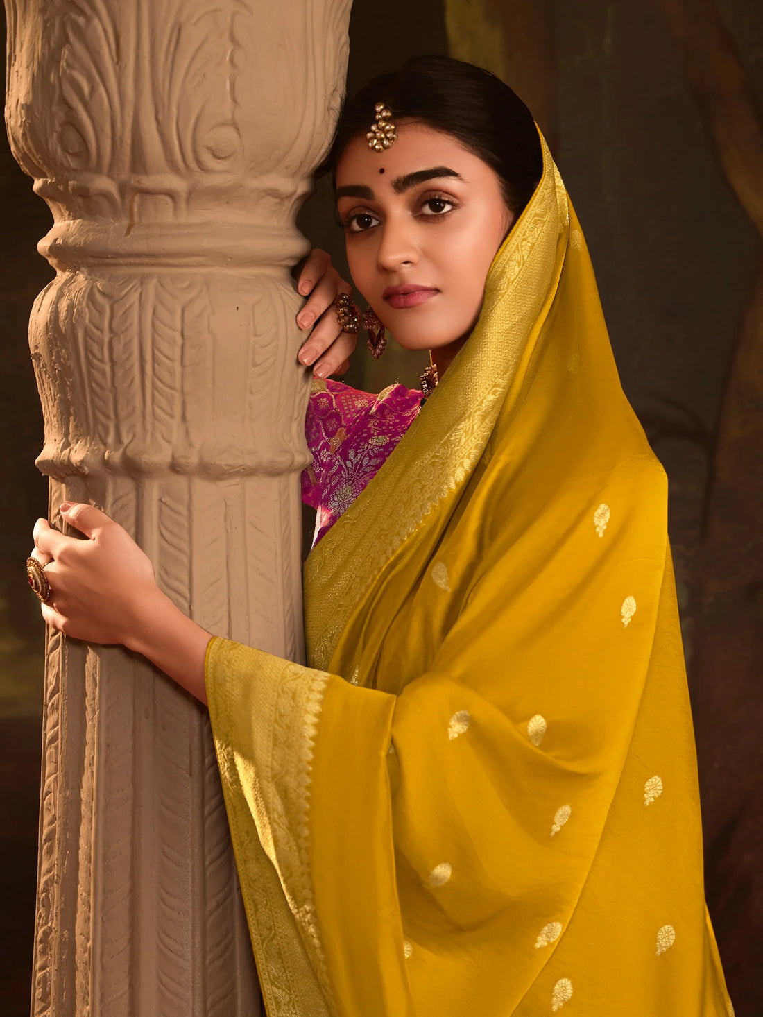 RAAS Honey Yellow Crepe Dola Silk Designer Saree