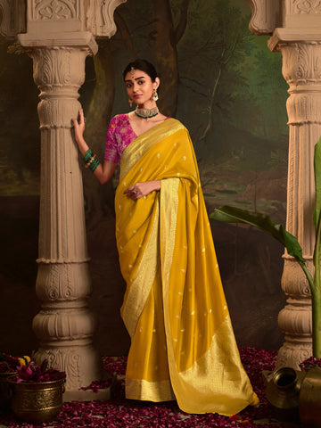 RAAS Honey Yellow Crepe Dola Silk Designer Saree