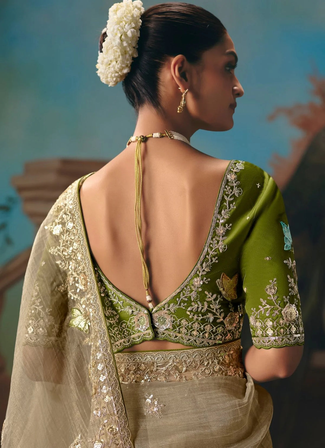 Faddism Kajal-18 Designer Beige Handwork and Embroidery Saree