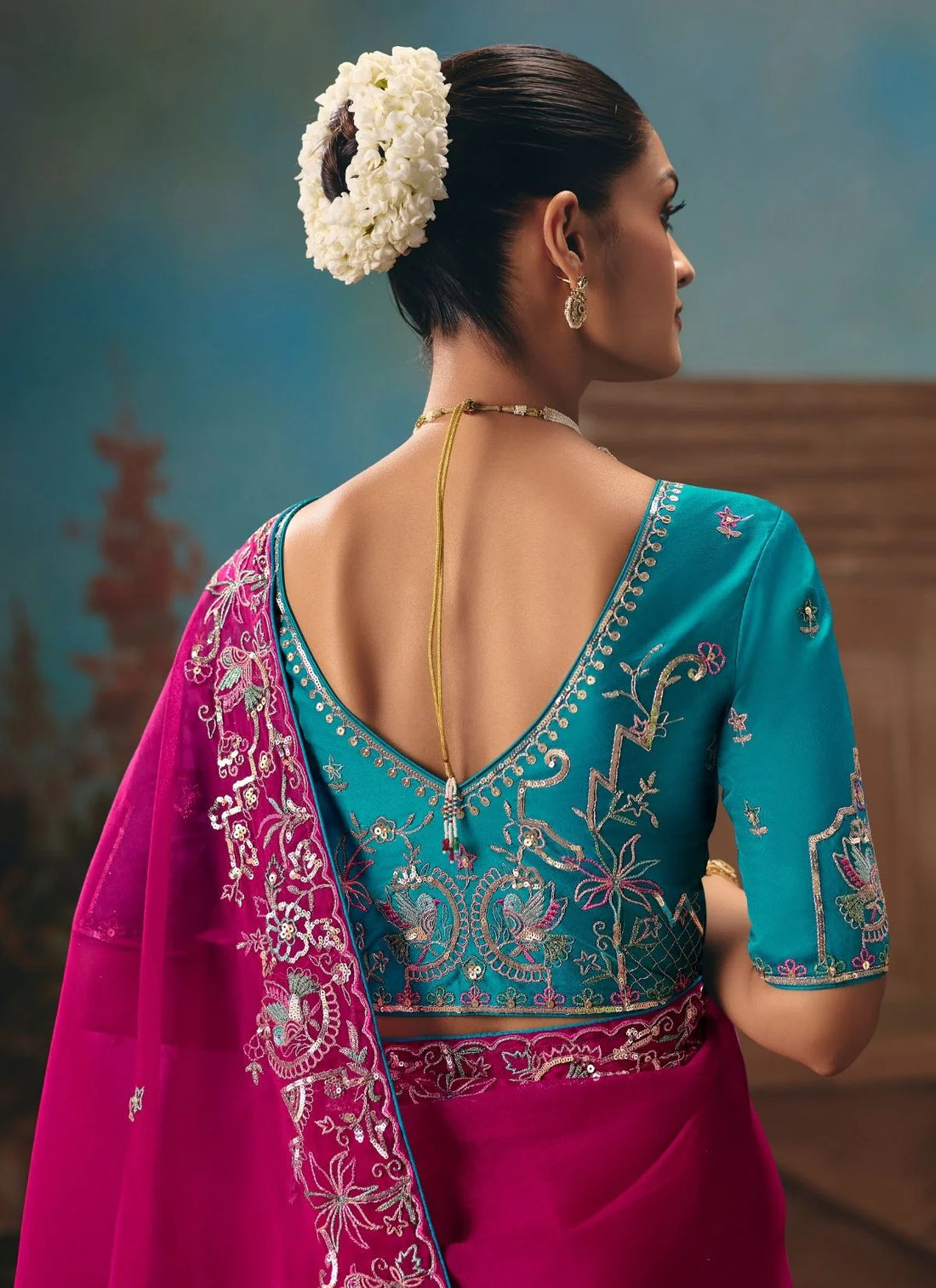 Faddism Kajal-18 Designer Cerise Pink Handwork and Embroidery Saree