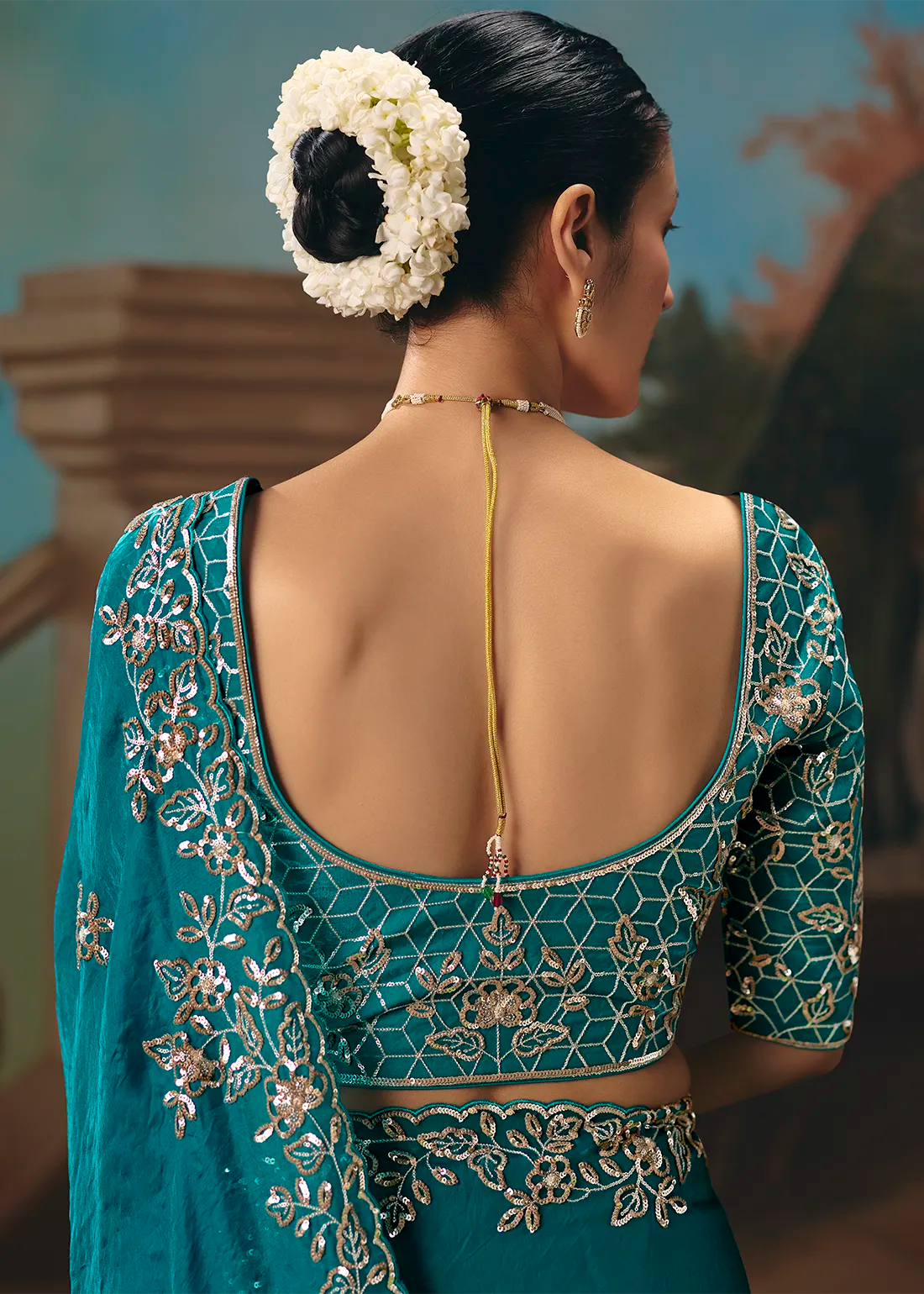 Faddism Kajal-18 Designer Teal Handwork and Embroidery Saree
