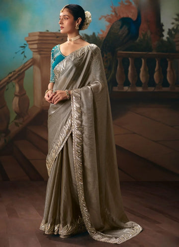 Faddism Kajal-18 Designer Grey Handwork and Embroidery Saree