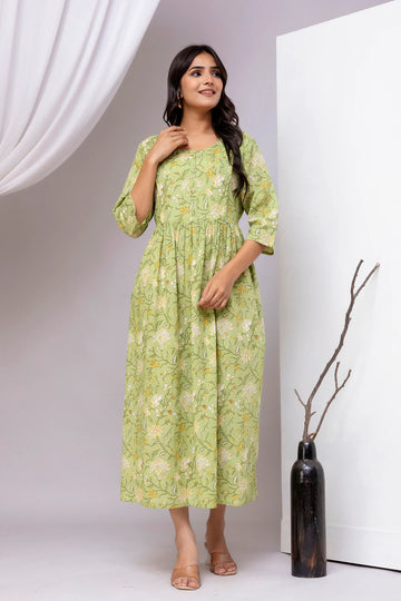 Green Printed Dress for Women