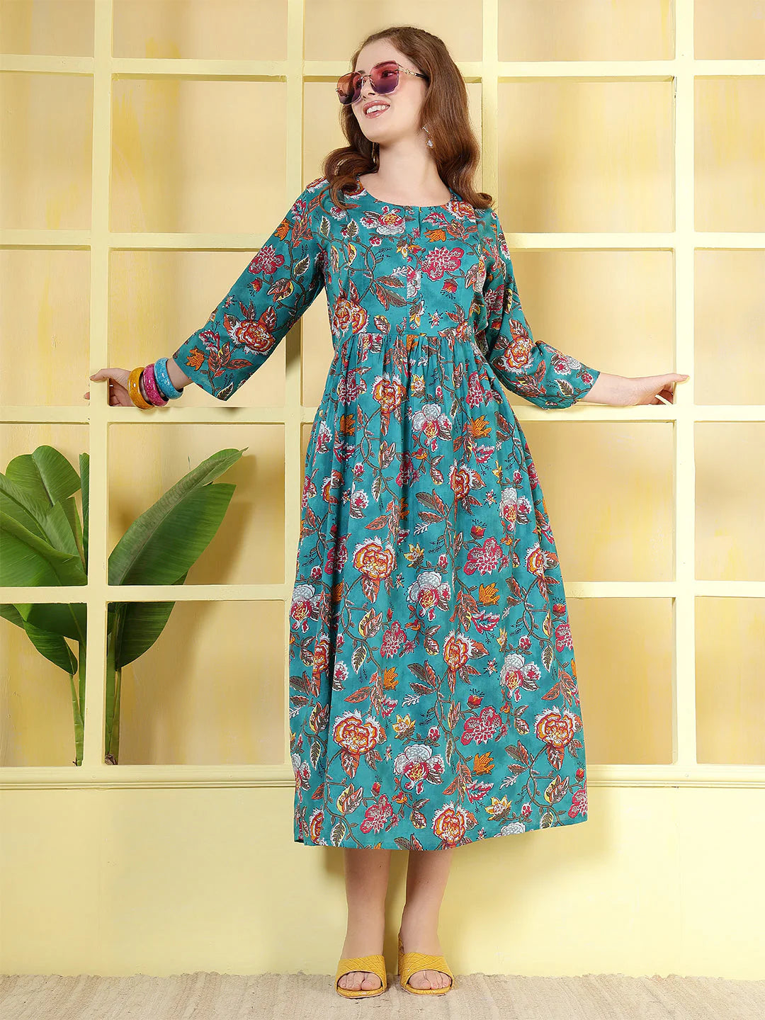 Blue Floral Printed Dress for Women