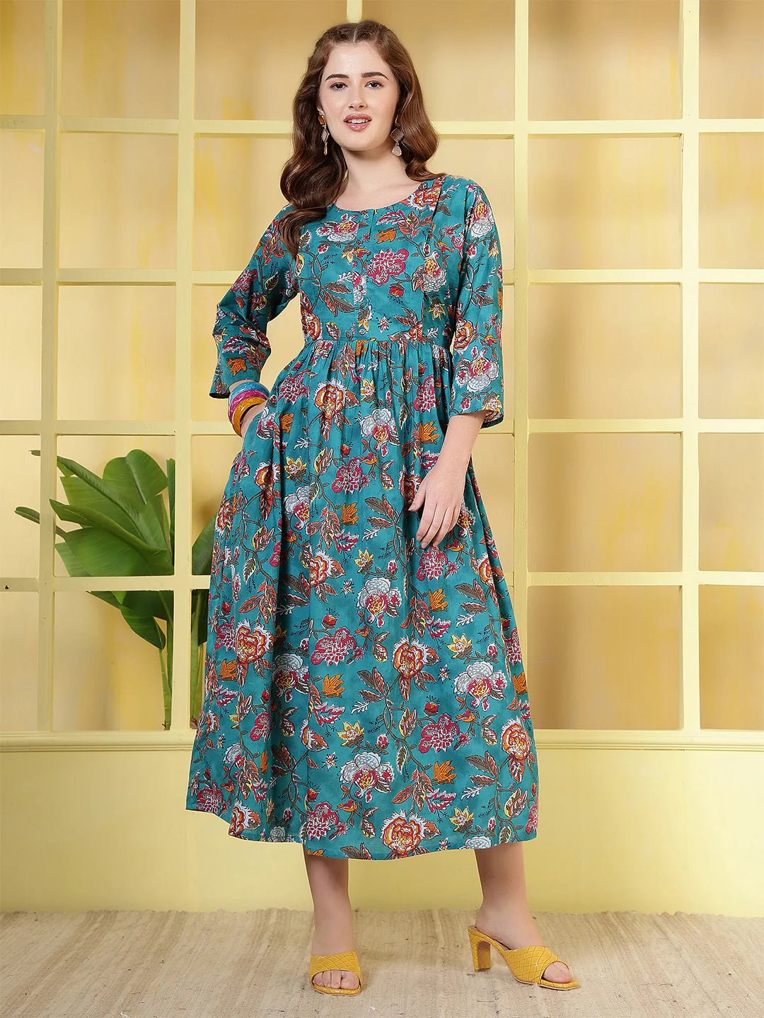 Blue Floral Printed Dress for Women
