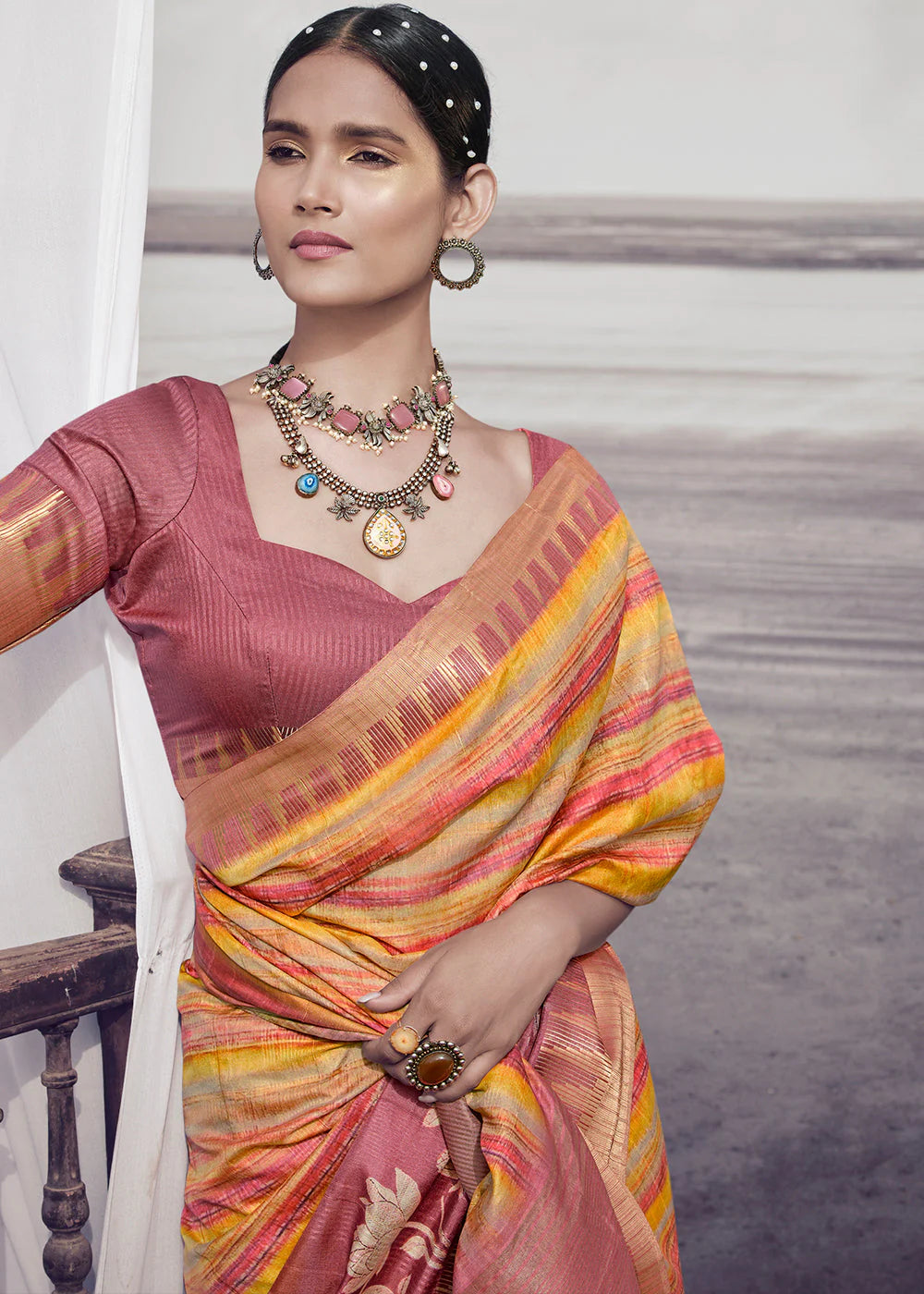 Multicolor Elegant Chhapa Silk Sarees with Rich Weaving Border