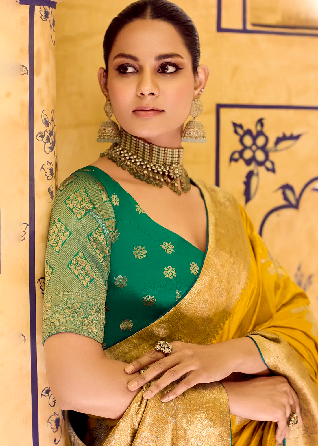 RajMahal Mustard Yellow Pure Banarasi Silk Saree