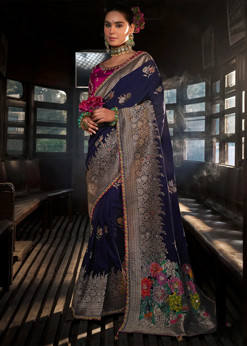 KRISHA Navy Blue Soft Dola Viscose Silk Saree by Kira