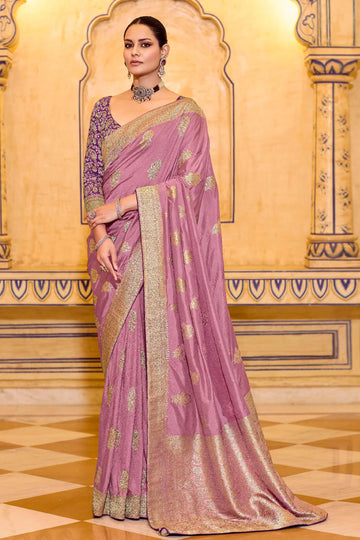 RajMahal Dusty Pink Pure Banarasi Silk Saree