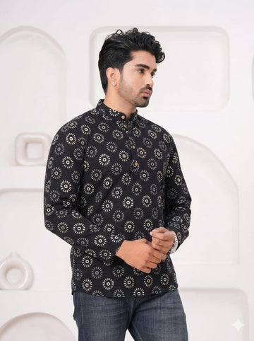 Hand Block Printed Cotton Short Kurta for Men