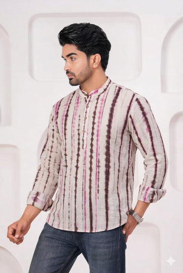 Hand Block Printed Cotton Short Kurta for Men