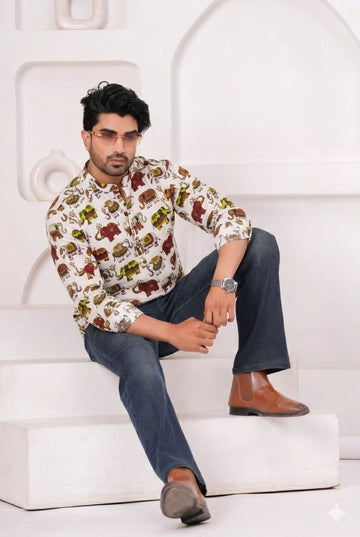 Hand Block Printed Cotton Short Kurta for Men