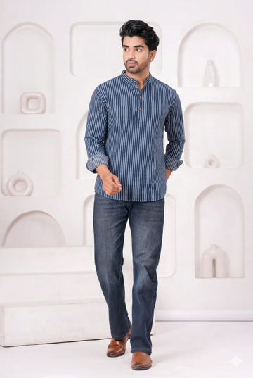 Hand Block Printed Cotton Short Kurta for Men