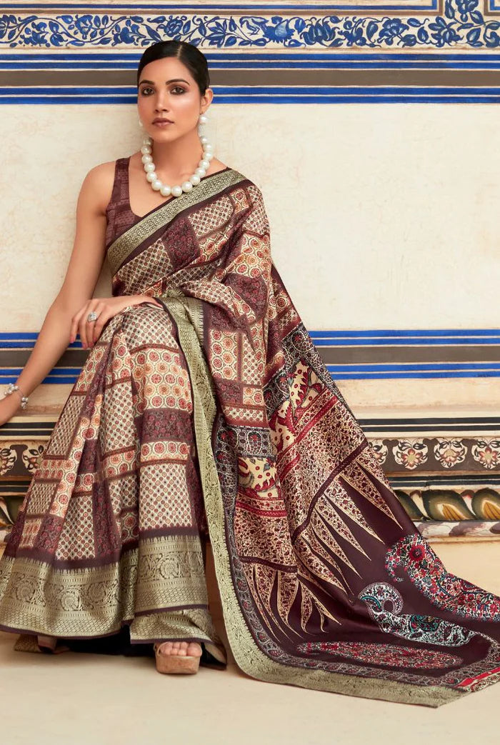 Brown Dola Handloom Silk Saree – A Statement of Class & Tradition