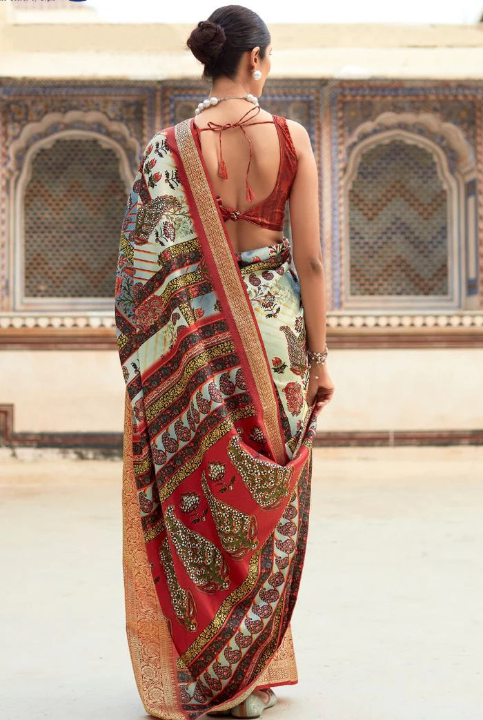 Multicolor Blue Dola Handloom Silk Saree – A Statement of Class & Tradition