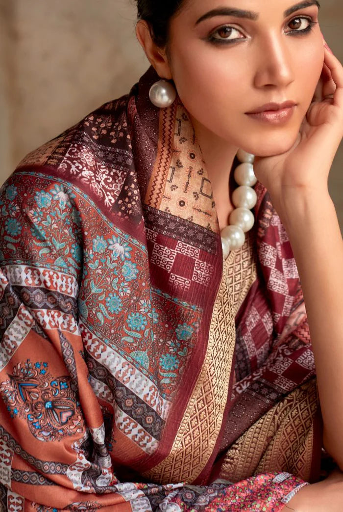 Rosewood Mroon Dola Handloom Silk Saree – A Statement of Class & Tradition