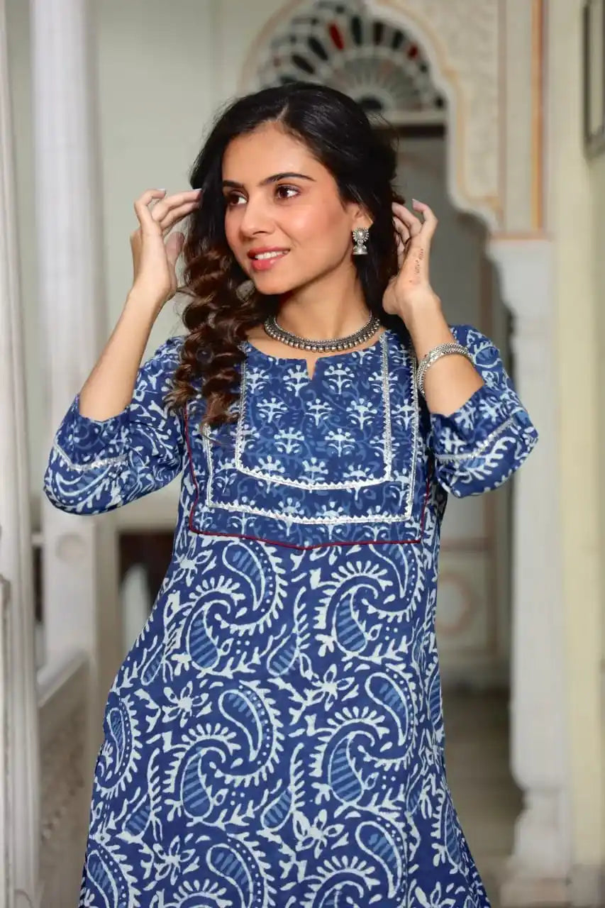 Bagru Hand Block Printed Long Kurta & Skirt Set – Ethnic Charm in Every Thread